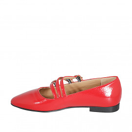 Bailarina Mary Jane a punta con tres cinturones en charol de color rojo tacon 2 - Tallas disponibles:  33, 34, 35, 42, 43, 44, 46 2