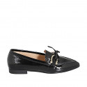 Mocasin puntiagudo con acessorio y moño para mujer en charol negro tacon 2 - Tallas disponibles:  33, 35, 42, 43, 44