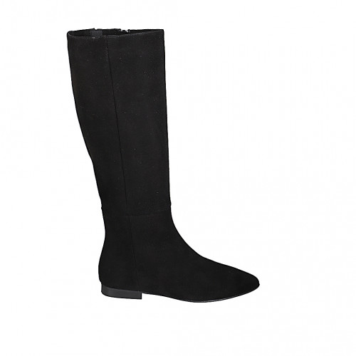 Bota puntiaguda para mujer con cremallera y elastico en gamuza negra tacon 2 - Tallas disponibles:  45