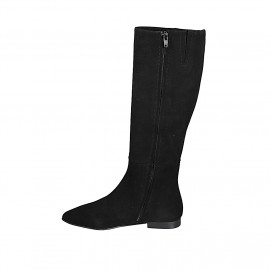 Woman's pointy boot with zipper and elastic band in black suede heel 2 - Available sizes:  33, 43, 45, 46 2