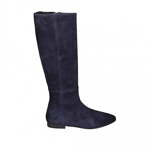 Stivale a punta da donna con cerniera ed elastico in camoscio blu tacco 2 - Misure disponibili: 33, 35, 43, 44, 45, 46