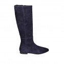 Bota puntiaguda para mujer con cremallera y elastico en gamuza azul tacon 2 - Tallas disponibles:  33, 35, 43, 44, 45, 46