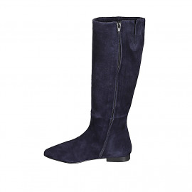Woman's pointy boot with zipper and elastic band in blue suede heel 2 - Available sizes:  33, 35, 43, 44, 45, 46 2
