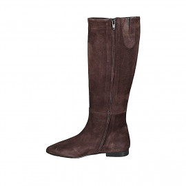 Bota puntiaguda para mujer con cremallera y elastico en gamuza marron tacon 2 - Tallas disponibles:  35 2