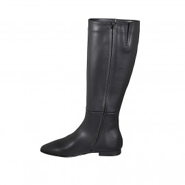 Woman's pointy boot with zipper and elastic band in black leather heel 2 - Available sizes:  33, 34, 43, 46 2