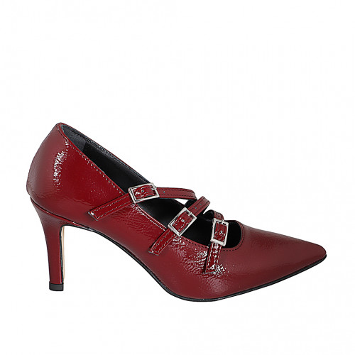 Decolté Mary Jane a punta in vernice bordeaux tacco 7 - Misure disponibili: 31, 35, 42