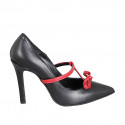 Zapato de salon con correa con moño para mujer en piel negra y roja tacon 10 - Tallas disponibles:  31, 32, 33, 35, 42, 45