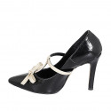 Décolleté da donna con cinturino e fiocco in vernice nera e pelle beige tacco 10 - Misure disponibili: 31, 32, 33, 34, 45