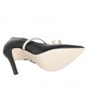 Escarpin pour femmes avec courroie et noeud en cuir verni noir et cuir beige talon 10 - Pointures disponibles:  31, 32, 33, 34, 35, 42, 43, 44, 45