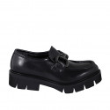 Woman's loafer with elastic and accessory in black leather heel 4 - Available sizes:  32, 33, 35, 42, 45, 46, 47