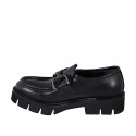 Woman's loafer with elastic and accessory in black leather heel 4 - Available sizes:  32, 33, 35, 42, 45, 46, 47