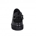 Mocassino da donna con elastico e accessorio in pelle nera tacco 4 - Misure disponibili: 32, 33, 35, 42, 45, 46, 47