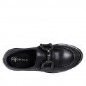 Mocassin pour femmes avec elastique et accessoire en cuir noir talon 4 - Pointures disponibles:  32, 33, 35, 42, 45, 46, 47
