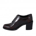 Woman's laced Oxford shoe in maroon brush-off leather with wingtip heel 6 - Available sizes:  33, 35, 42, 43, 45, 46