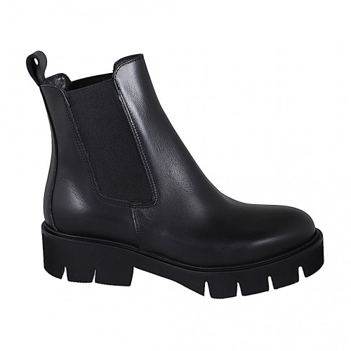 Botin Chelsea para mujer con elasticos en piel de color negro tacon 4 - Tallas disponibles:  35, 45, 46