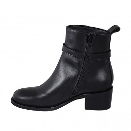 Bottines pour femmes en cuir noir avec fermeture éclair, boucle et bout rondu talon 5 - Pointures disponibles:  32, 33, 45 2