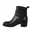 Woman's ankle boot in black leather with zipper, buckle and round tip heel 5 - Available sizes:  32, 33, 45