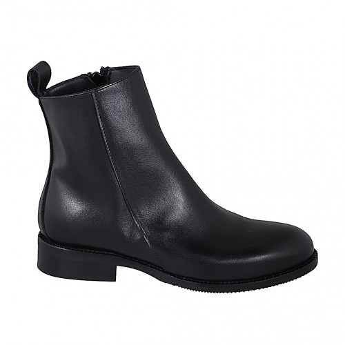 Stivaletto da donna con cerniera e punta tonda in pelle nera tacco 3 - Misure disponibili: 35