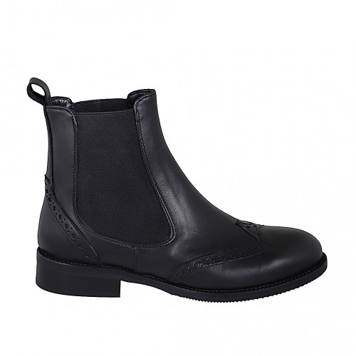 Stivaletto Chelsea da donna con elastici laterali e coda di rondine in pelle nera tacco 3 - Misure disponibili: 32, 47