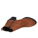 Botines para mujer en gamuza cognac con cremallera, elástico y punta redonda tacon 6 - Tallas disponibles:  32, 42, 44, 45