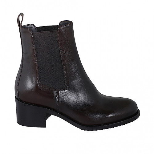 Woman's Chelsea ankle-high boot with elastic bands in dark brown leather heel 5 - Available sizes:  35, 46