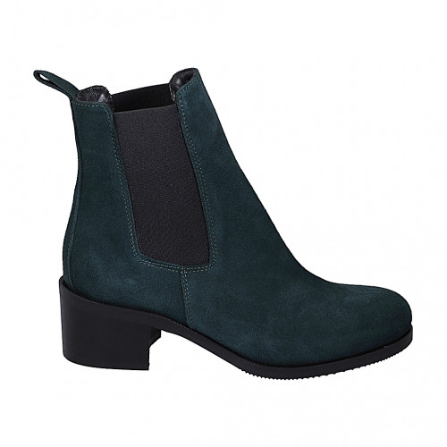 Woman's Chelsea ankle-high boot with elastic bands in green suede heel 5 - Available sizes:  35, 42, 44, 46