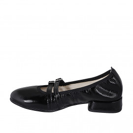 Woman's Mary Jane pointy-toe ballerina with straps in black patent leather heel 2 - Available sizes:  32, 34, 35 2