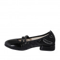 Ballerina Mary Jane a punta da donna con cinturini in vernice nera tacco 2 - Misure disponibili: 32, 34, 35