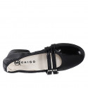 Ballerina Mary Jane a punta da donna con cinturini in vernice nera tacco 2 - Misure disponibili: 32, 34, 35