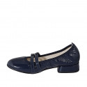 Ballerina Mary Jane a punta da donna con cinturini in vernice blu tacco 2 - Misure disponibili: 32, 33, 42, 46