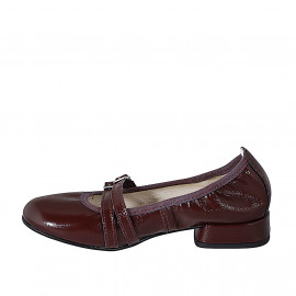 Woman's Mary Jane pointy-toe ballerina with straps in maroon patent leather heel 2 - Available sizes:  32, 35, 45, 46 2
