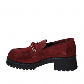 Mocassin pour femmes avec accessoire en daim bordeaux avec talon 5 - Pointures disponibles:  32, 33, 35, 42, 45, 46 2