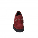 Woman's mocassin with accessory in maroon suede with heel 5 - Available sizes:  32, 33, 35, 42, 45, 46