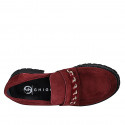 Woman's mocassin with accessory in maroon suede with heel 5 - Available sizes:  32, 33, 35, 42, 45, 46