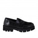 Mocasines para mujer en piel cepillada negra y pelo de becerro negro tacon 3 - Tallas disponibles:  33, 43, 44, 45, 46