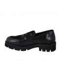 Mocassin pour femmes en cuir brossé noir et fourrure noir talon 3 - Pointures disponibles:  33, 43, 44, 45, 46