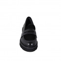 Mocasines para mujer en piel cepillada negra y pelo de becerro negro tacon 3 - Tallas disponibles:  33, 43, 44, 45, 46