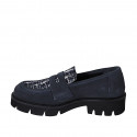 Mocassino college da donna in camoscio blu e tessuto blu e bianco tacco 3 - Misure disponibili: 33, 35, 42, 43, 44, 45