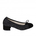 Woman's ballerina with bow and captoe in black suede and black and white fabric heel 4 - Available sizes:  32, 33, 34, 35, 42, 45, 46