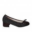 Ballerine avec noeud et bout droit pour femmes en daim marron foncé et tissu blanc, noir et bordeaux talon 4 - Pointures disponibles:  35, 42, 43, 44, 45