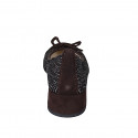 Bailarina para mujer en gamuza marron oscuro y tejido blanco, negro y granate con puntera y moño tacon 4 - Tallas disponibles:  35, 42, 43, 44, 45