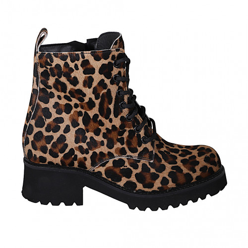Botines de cordones en pelo de becerro con pelo moteada tacon 5 - Tallas disponibles:  32, 35, 42, 43, 44