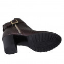Woman's ankle boot in dark brown leather with zippers, buckle and round tip heel 7 - Available sizes:  43, 45