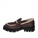 Mocassin pour femmes en daim marron et couleur crème talon 4 - Pointures disponibles:  32, 35, 42, 43, 44, 45, 46