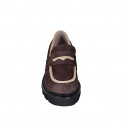 Woman's mocassin in brown and creme colored suede heel 4 - Available sizes:  32, 35, 42, 43, 44, 45, 46