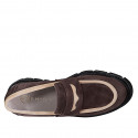 Woman's mocassin in brown and creme colored suede heel 4 - Available sizes:  32, 35, 42, 43, 44, 45, 46