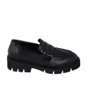 Mocassin pour femmes en cuir et cuir verni noir talon 4 - Pointures disponibles:  32, 35, 44, 45, 46