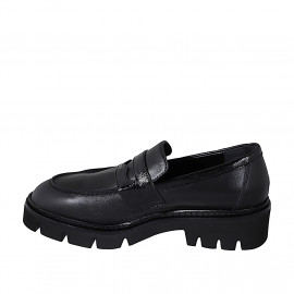 Mocassin pour femmes en cuir et cuir verni noir talon 4 - Pointures disponibles:  32, 35, 44, 45, 46 2