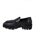 Mocassin pour femmes en cuir et cuir verni noir talon 4 - Pointures disponibles:  32, 35, 44, 45, 46