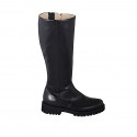 Woman's boot with elastic and zipper in black leather with heel 3 - Available sizes:  32, 33, 44